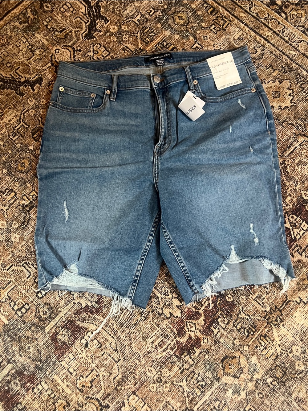 Calvin Klein Jeans Medium Blue Distressed Denim Shorts